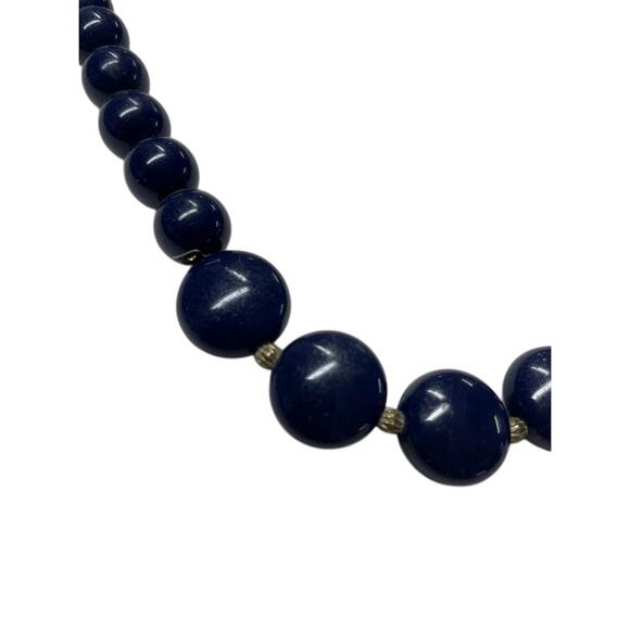 Vintage Beaded Necklace Navy Blue Old Money Classic Sing Stand Bass Color Clasp - Picture 5 of 7